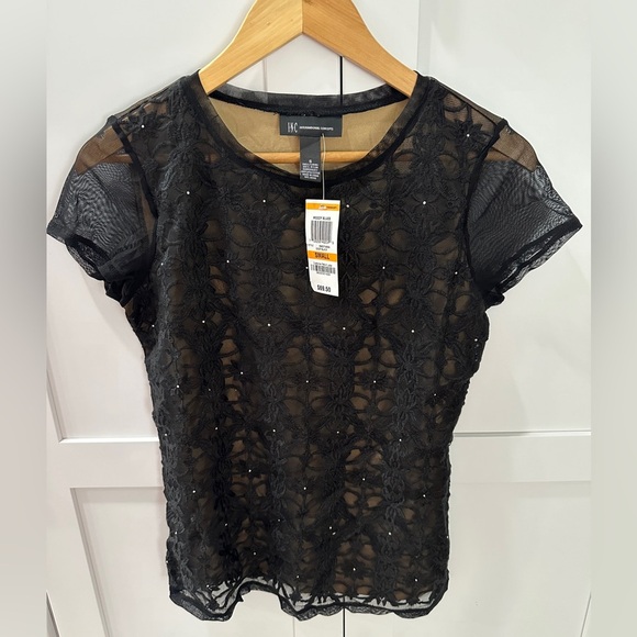 INC International Concepts Tops - INC moody blues deep black lace floral top size small NWT